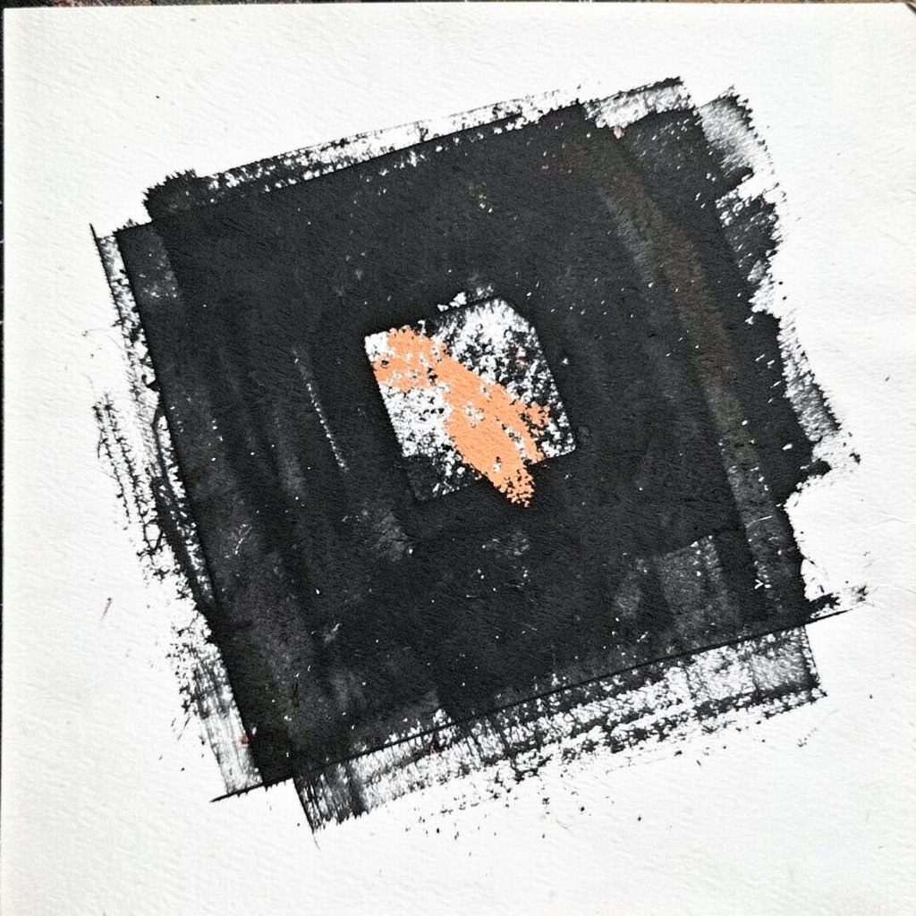 A moody charcoal drawing of a bitten apple with a small gold award ribbon resting against a folded paperback novel, rendered in soft peach and warm grey tones